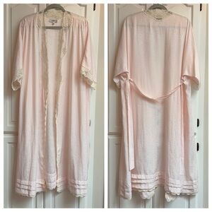 Christian Dior Vintage Satin & Lace Robe Pink & Ivory Size Medium